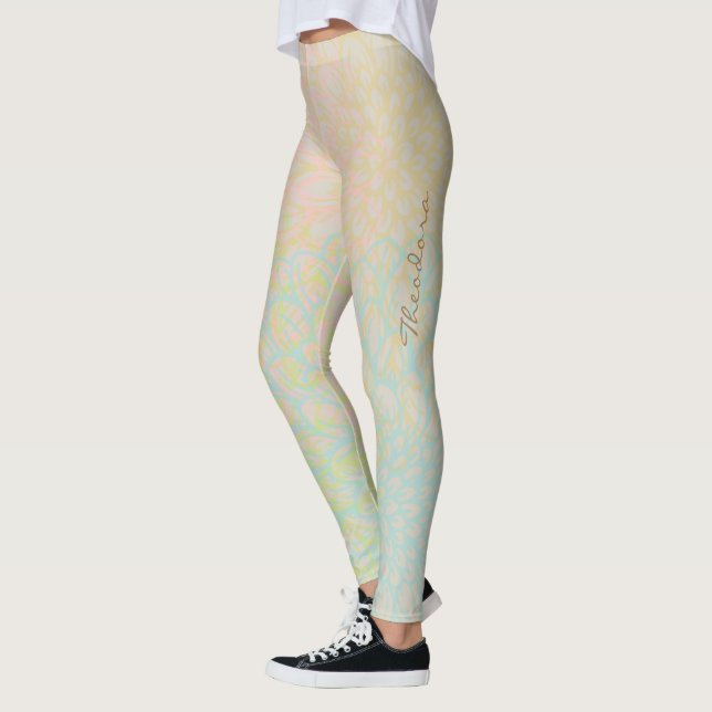 Abstract Gold Pink Floral Leggings (Left)