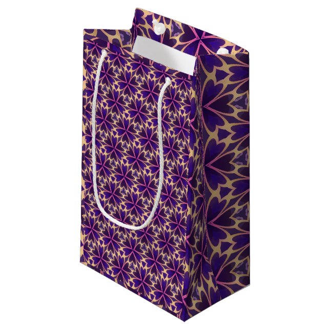 Abstract Gold Pink Flowers Small Gift Bag (Front Angled)