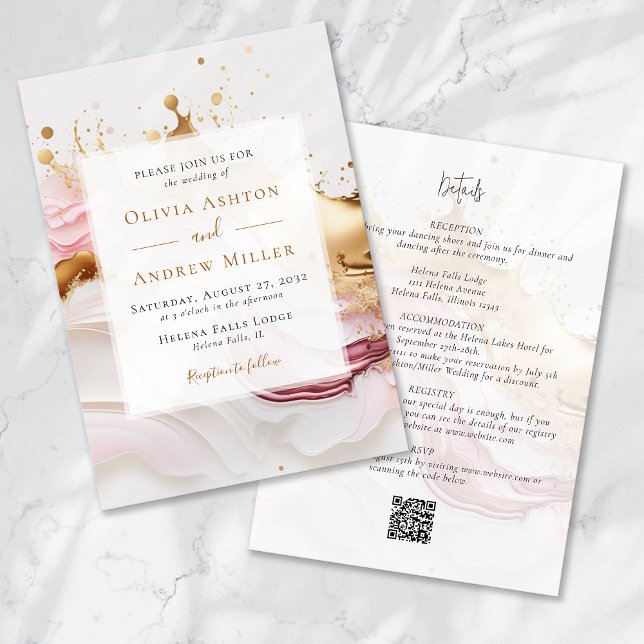 Abstract Gold Pink Unique All in One QR Wedding Invitation (Creator Uploaded)
