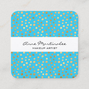 Abstract Gold Polka Dots on Baby Blue Square Business Card