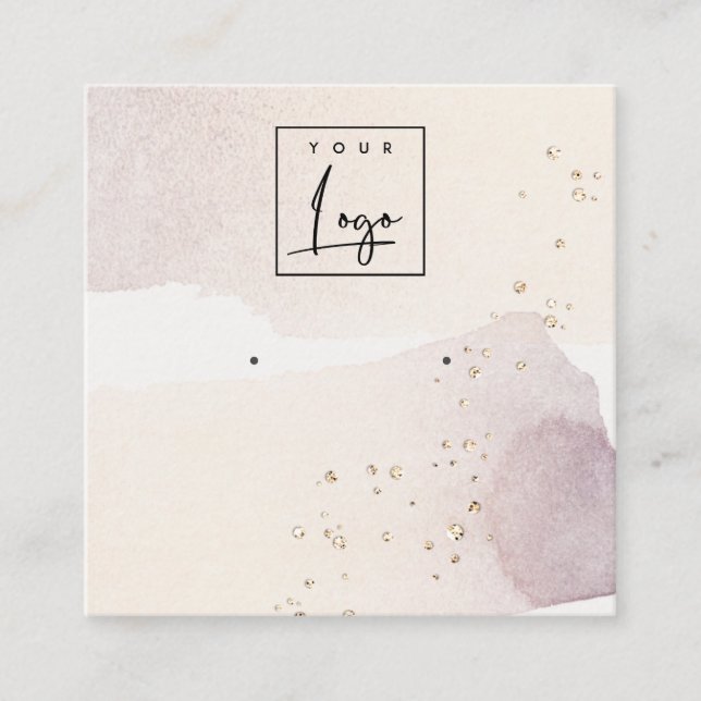 Abstract Gold Purple Logo Band Earring Display Square Business Card (Front)