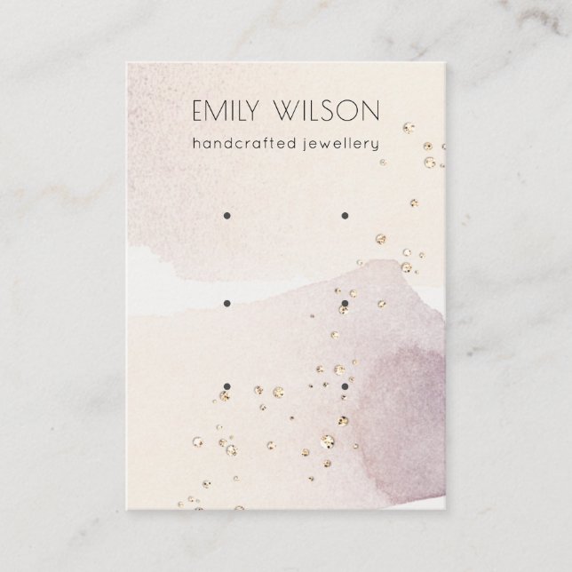 Abstract Gold Purple Watercolor 3 Earring Display Business Card (Front)