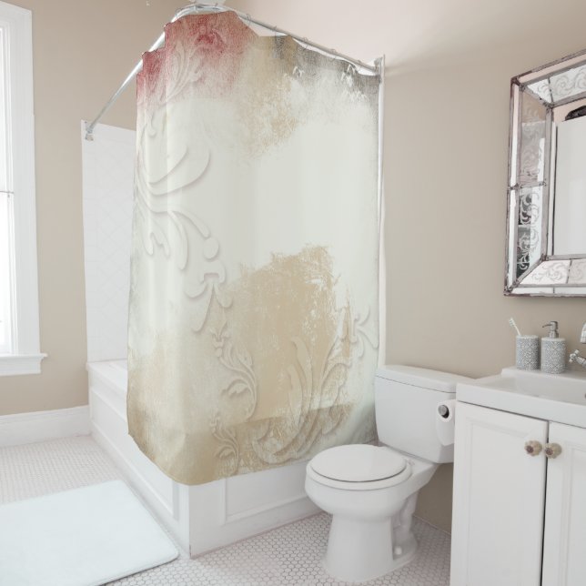Abstract Gold Red Grey Art Shower Curtain (In Situ)