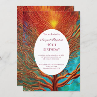 Abstract gold red teal any age Birthday Party Invitation