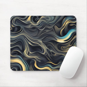 Abstract Gold Smoke Design On Black Mouse Mat