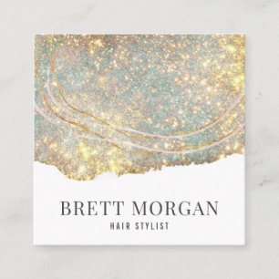 Abstract Gold Sparkle Glitter Hair Stylist Square Business Card