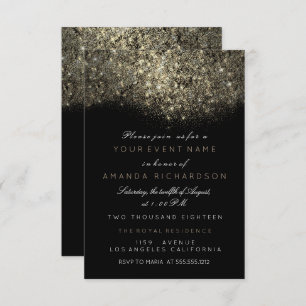 Abstract Gold Sparkly Glitter Black White Event Invitation