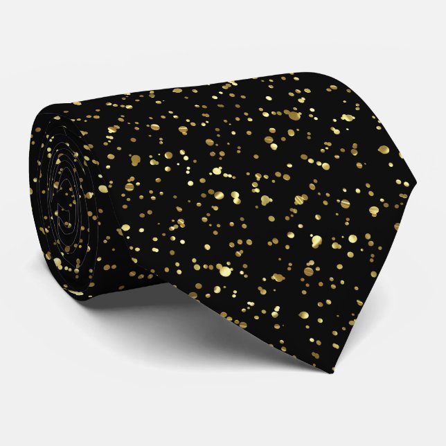Abstract Gold Splatter Seamless Pattern On Black Tie (Rolled)