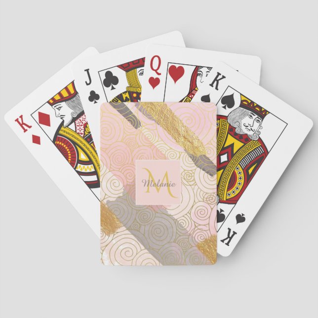 Abstract Gold Stripes and Pink Swirls Personalised Playing Cards (Back)