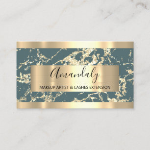 Abstract Gold Strokes Frame Marble Aqua Teal Business Card
