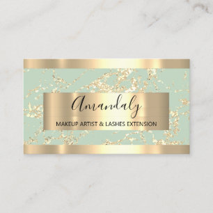 Abstract Gold Strokes Frame Marble Mint Green Business Card