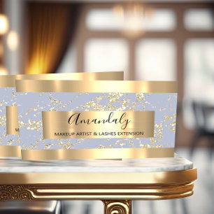Abstract Gold Strokes Frame Marble Pastel Blue Business Card