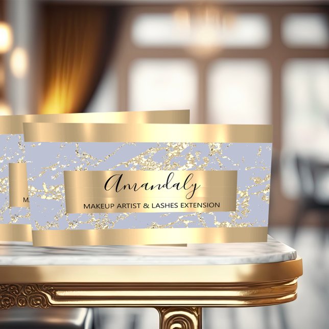 Abstract Gold Strokes Frame Marble Pastel Blue Business Card (Luxury Marble Business Card FlorenceK )