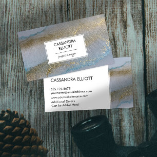 Abstract Gold & Subtle Blue Alcohol Ink Liquid Art Business Card