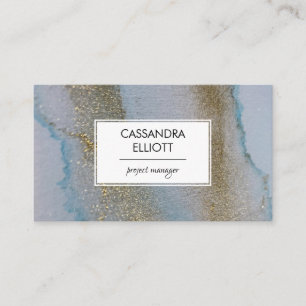 Abstract Gold & Subtle Blue Alcohol Ink Liquid Art Business Card