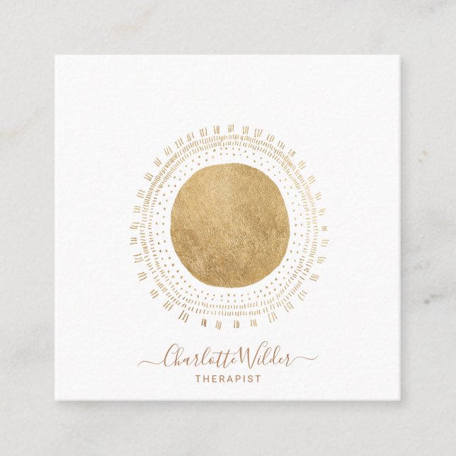Abstract Gold Sun Therapist Counsellor Square Business Card (Front)