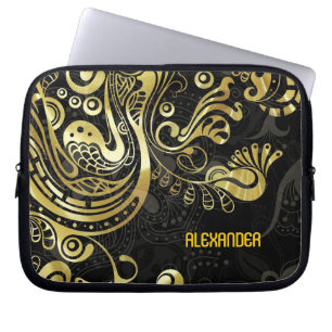 Abstract Gold Swirls -Custom Monogram Laptop Sleeve