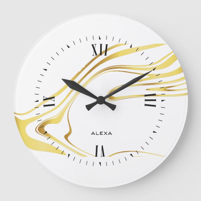Abstract gold swirls design large clock (Front)