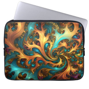 Abstract Gold Teal Orange Flames, Laptop Sleeve