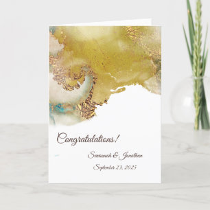 Abstract Gold Teal Personalised Wedding Card