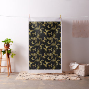 Abstract Gold Tones And Black Butterflies Fabric