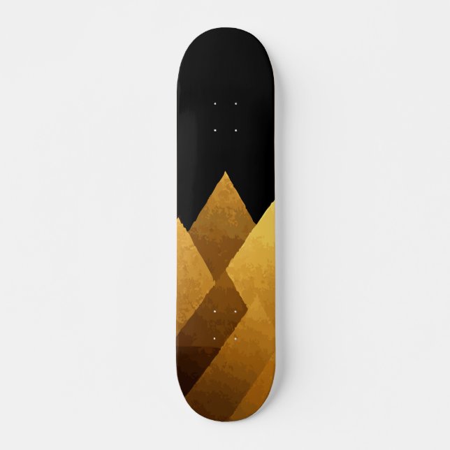 Abstract Gold Triangles on Black Luxury Design Skateboard (Front)