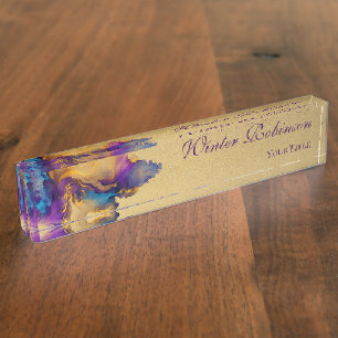Abstract gold watercolor colourful ink nameplate