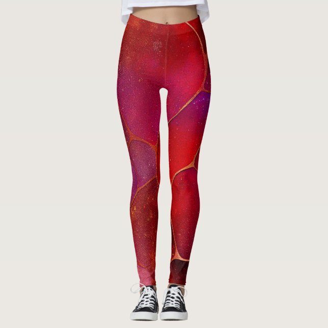 Abstract Gold web over Violet, Purple and Magenta Leggings (Front)