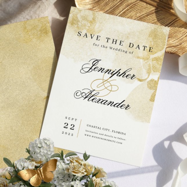 Abstract Gold Wedding Save The Date Card (Creator Uploaded)
