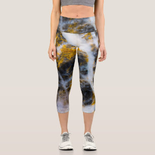Abstract gold white lines rocky texture capri leggings
