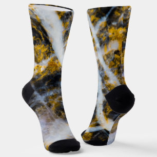 Abstract gold white lines rocky texture socks