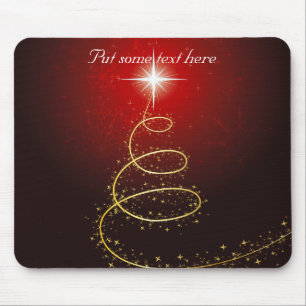 Abstract Golden Christmas Tree on Glowing Red Mouse Mat