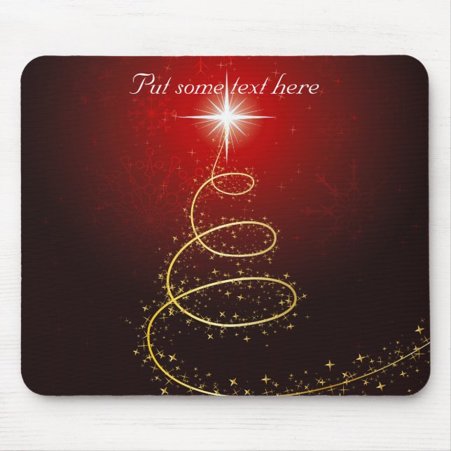 Abstract Golden Christmas Tree on Glowing Red Mouse Mat (Front)