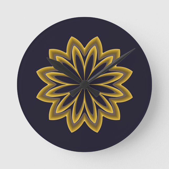 Abstract Golden Flower Round Clock (Front)