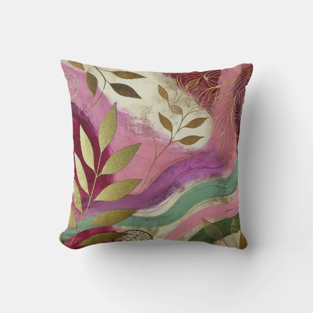 Abstract Golden Leaf Artwork Style 36 Cushion (Front)