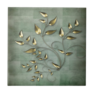 Abstract Golden Leaves Tile