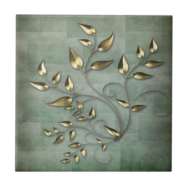 Abstract Golden Leaves Tile (Front)