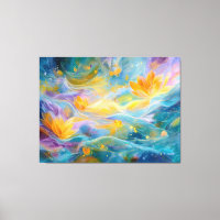 Abstract Golden Lotus Floating Flowers 