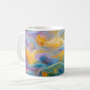 Abstract Golden Lotus Floating Flowers  Coffee Mug