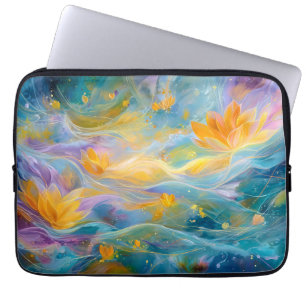 Abstract Golden Lotus Floating Flowers Laptop Sleeve