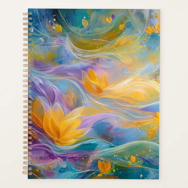 Abstract Golden Lotus Floating Flowers  Planner (Front)