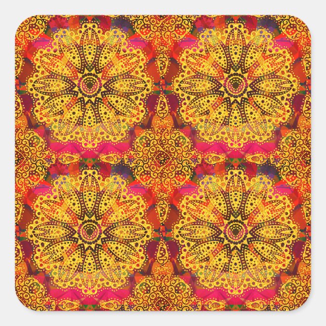 Abstract Golden Mandala Square Sticker (Front)