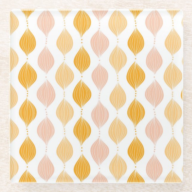 Abstract golden ogee pattern background glass coaster (Front)