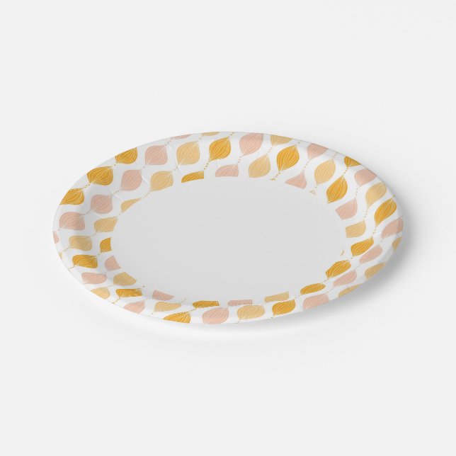 Abstract golden ogee pattern background paper plate (Angled)