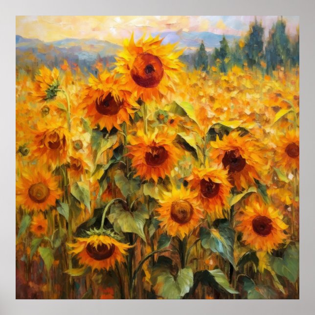Abstract Golden Sunflower Family Fine Art Poster (Front)