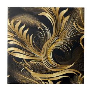 Abstract Golden Swirls Tile
