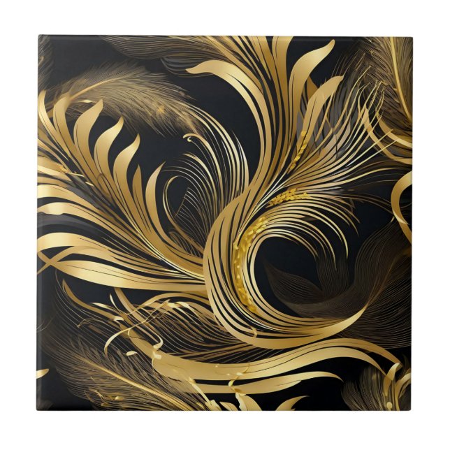 Abstract Golden Swirls Tile (Front)