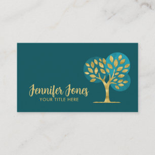 Abstract Golden Tree with watercolor circles Business Card