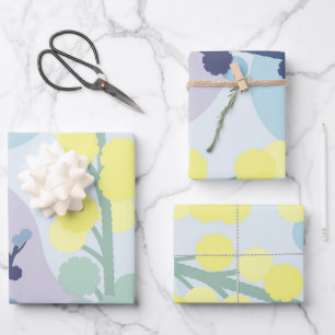 Abstract Golden Wattle Modern Acacia Illustrative Wrapping Paper Sheet