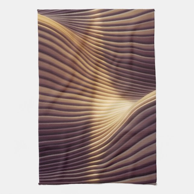Abstract Golden Wave Lines Tea Towel (Vertical)